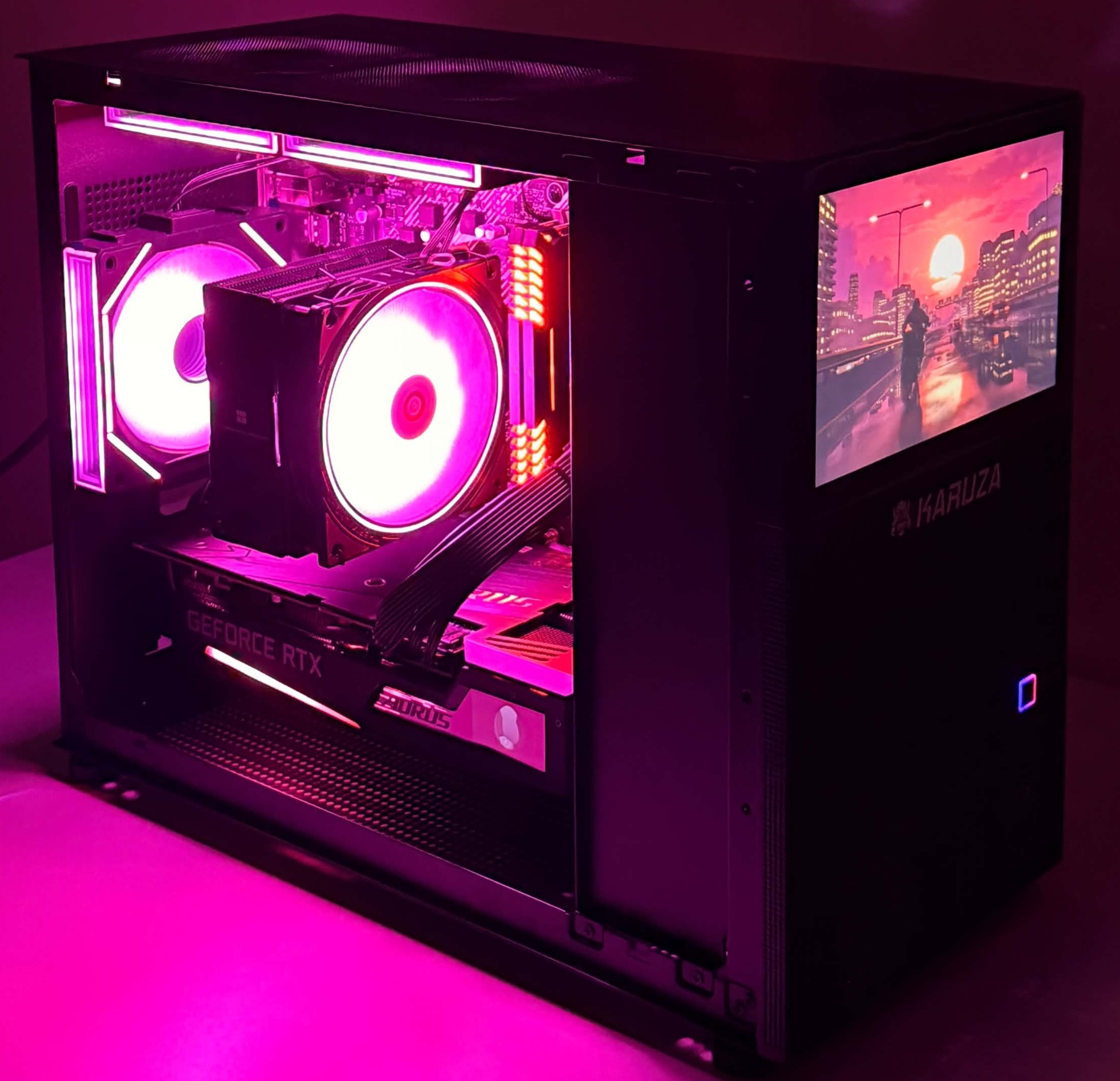 Hand-sleeved cables and a tower cooler inside a finished build